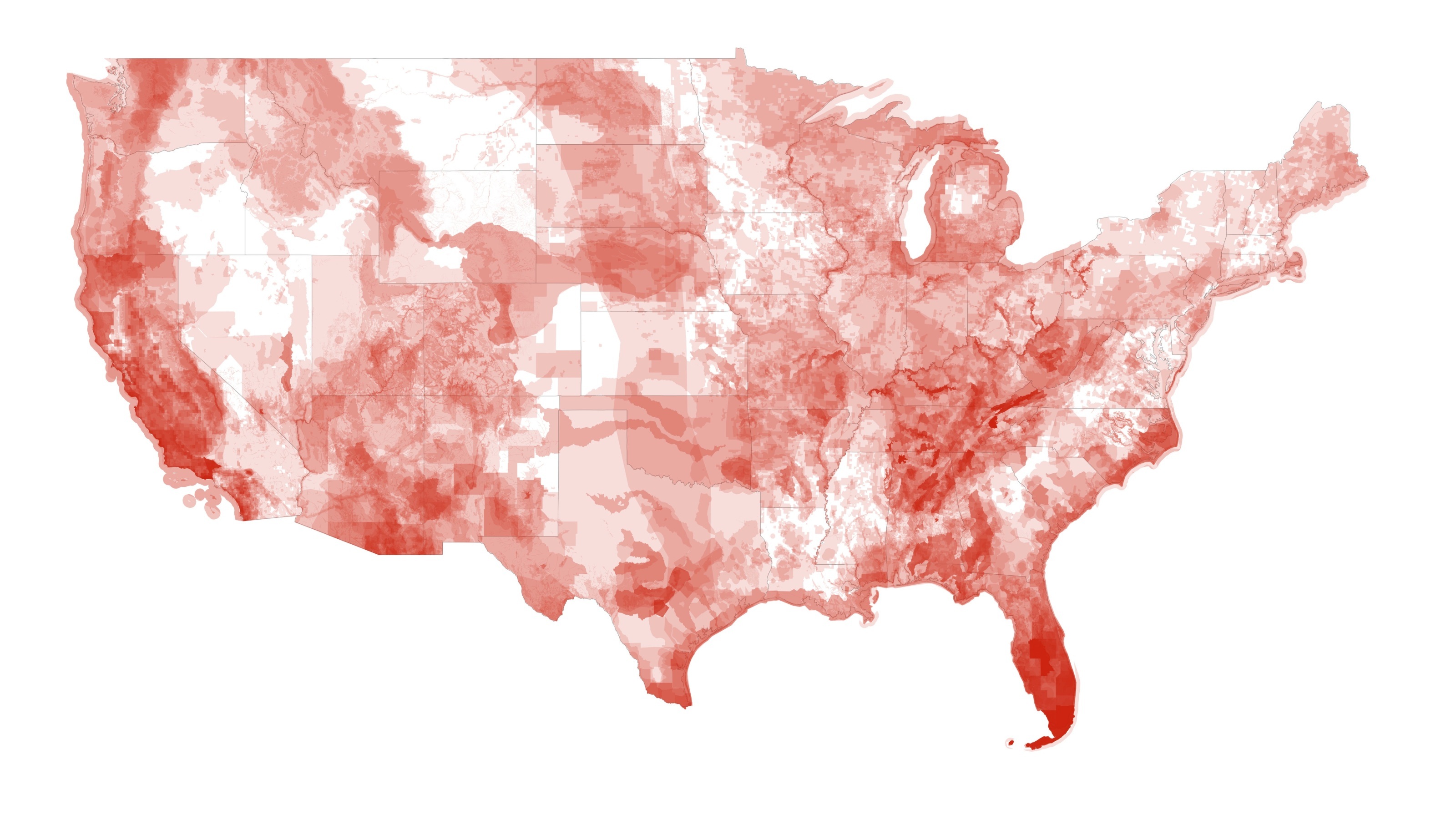 Map of cumulative listed-species habitats in 2025